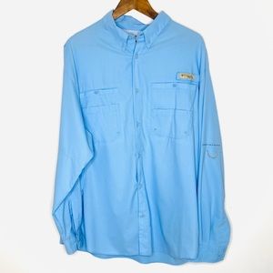 COLUMBIA PFG Bahama Sail Blue Long Sleeve Fishing Shirt Men’s Size XL